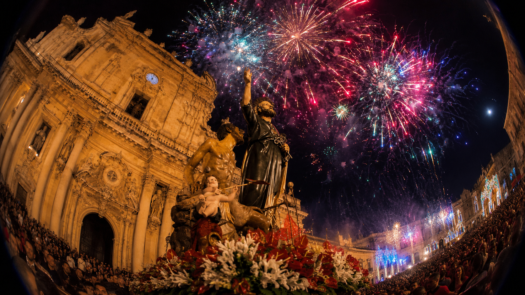Processione della Festa di San Pietro a Modica — fiaccolata serale nel centro storico barocco