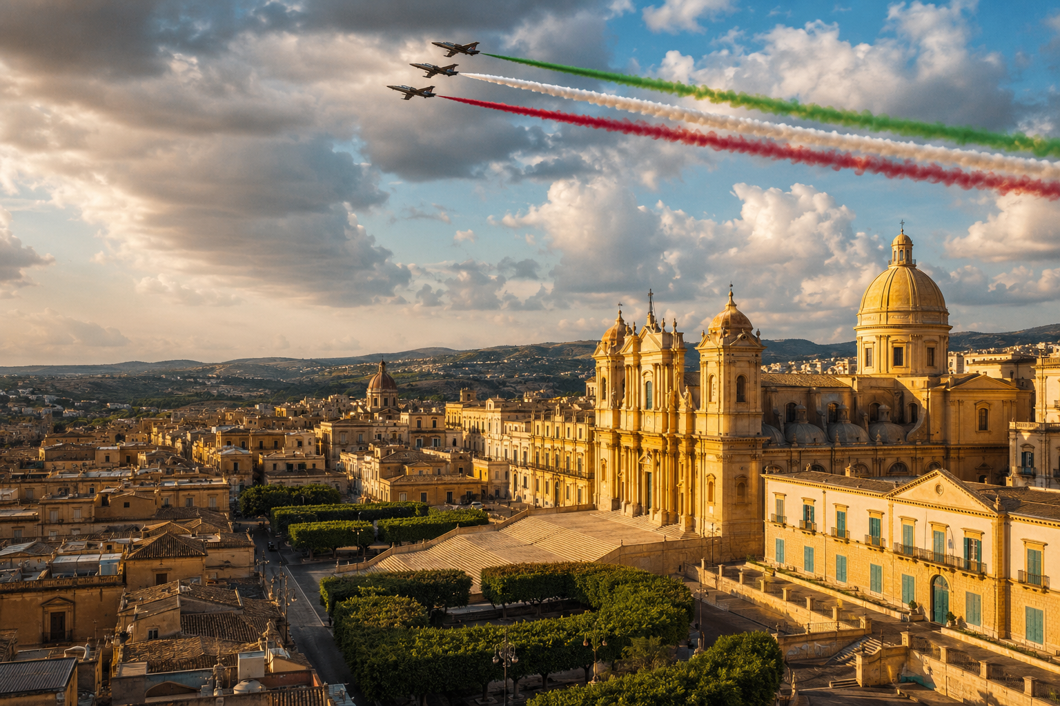 Frecce Tricolori sul cielo barocco di Noto — Air Show 28 giugno 2026