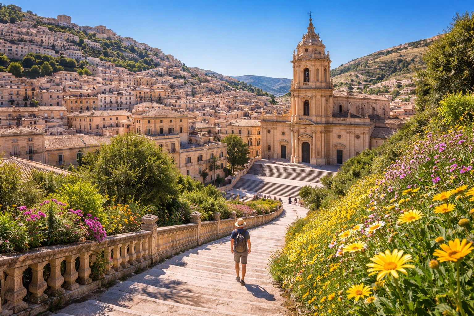 Modica in primavera con cielo limpido e temperatura ideale per visitare la Sicilia